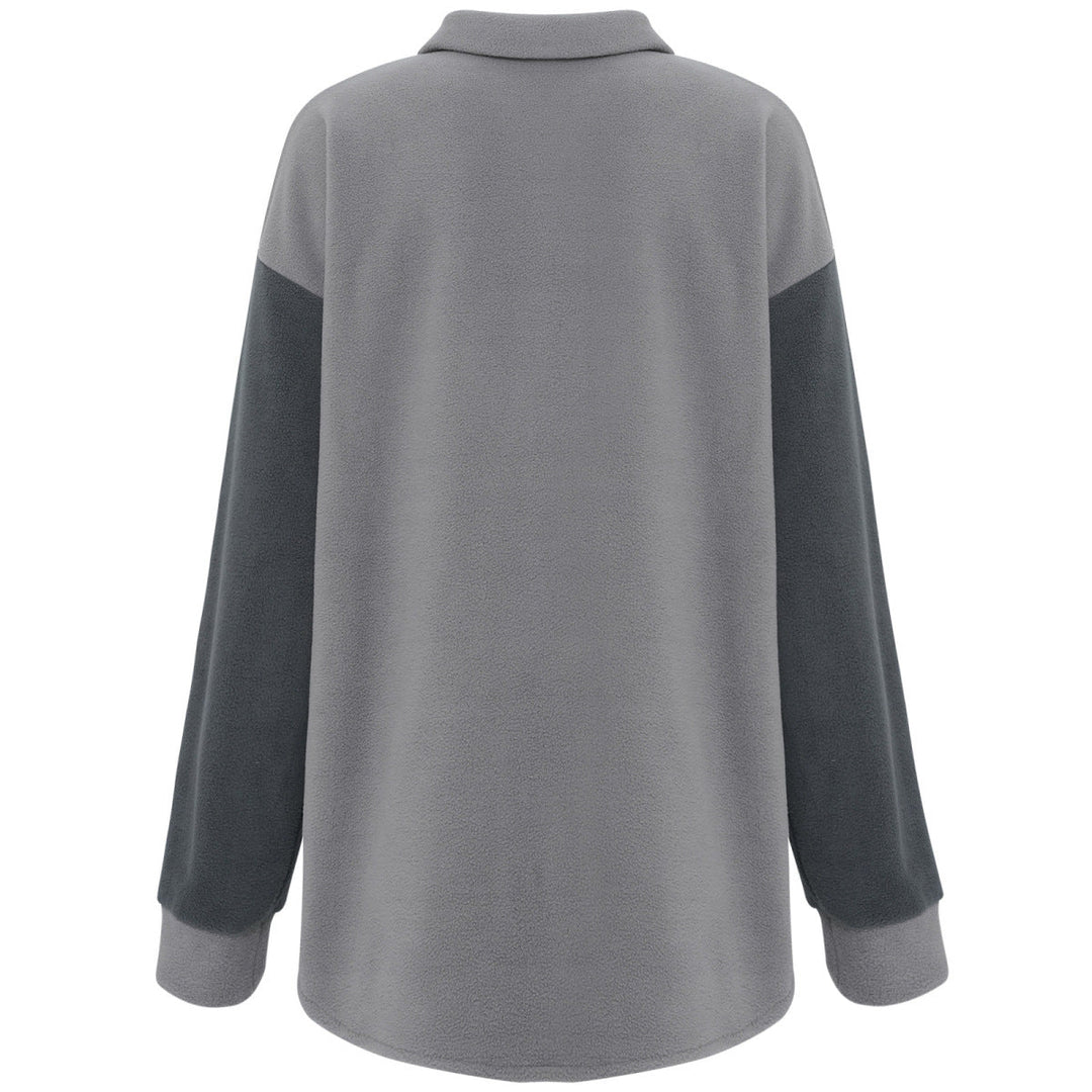 Shirt Collared Long Sleeve Single-Breasted Colorblock Jackets With Pockets