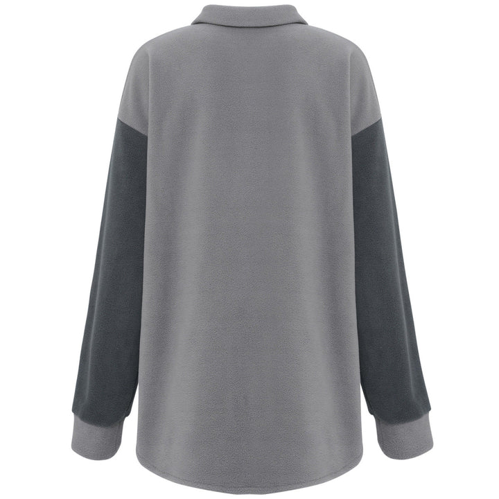 Shirt Collared Long Sleeve Single-Breasted Colorblock Jackets With Pockets