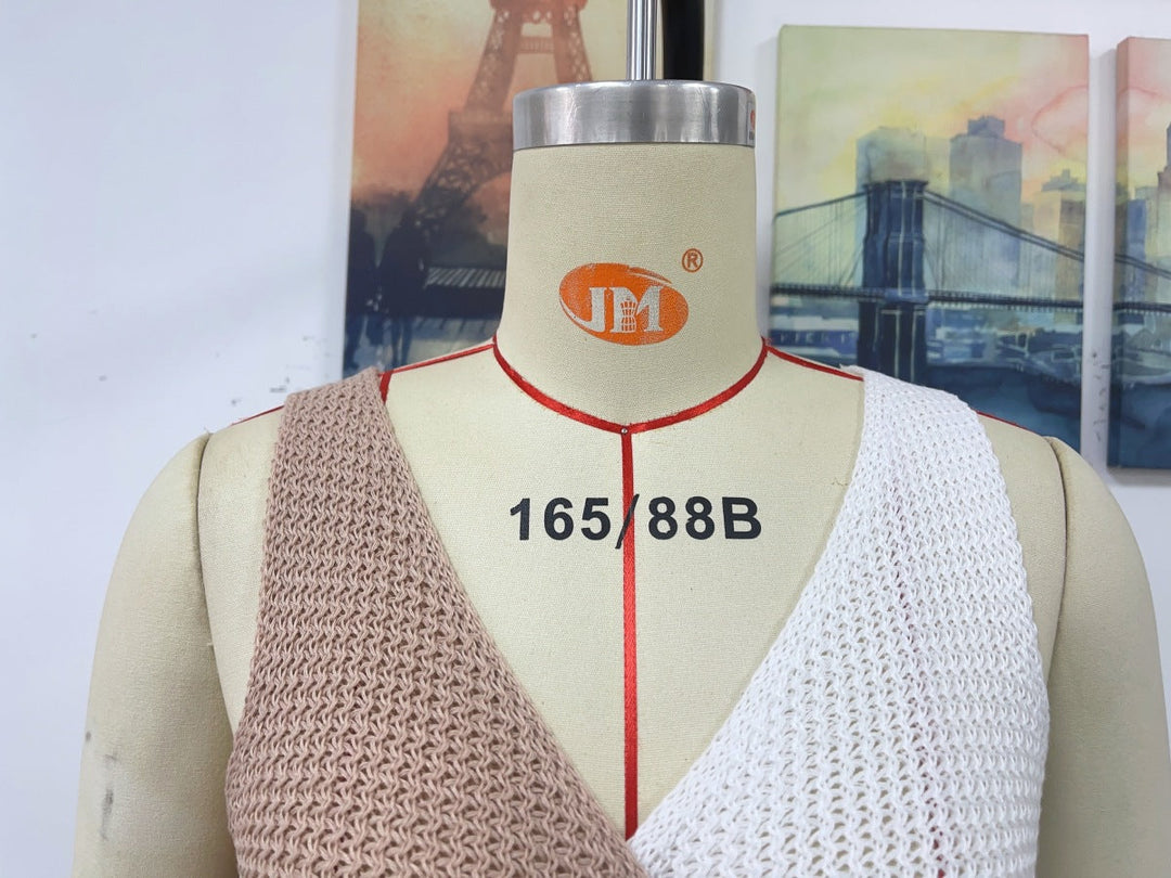 V-Neck Patchwork Knot Fold Sleeveless Top