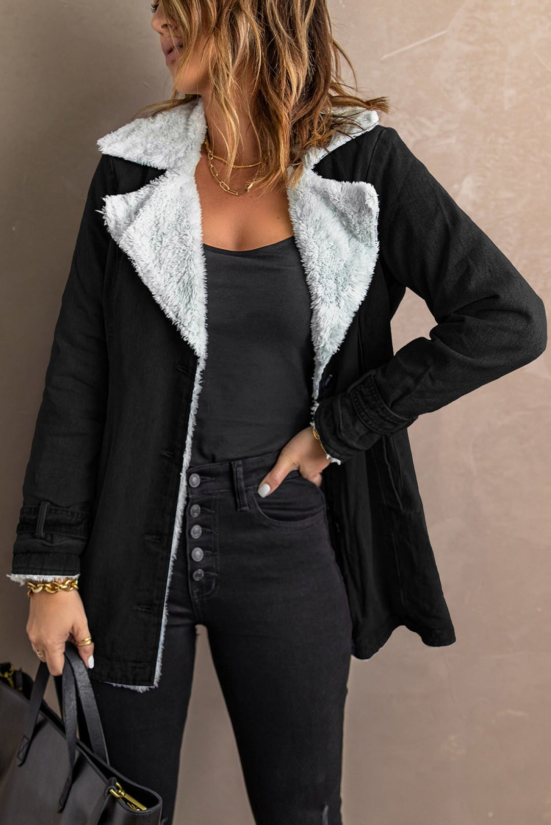Black Lapel Fleece Jacket