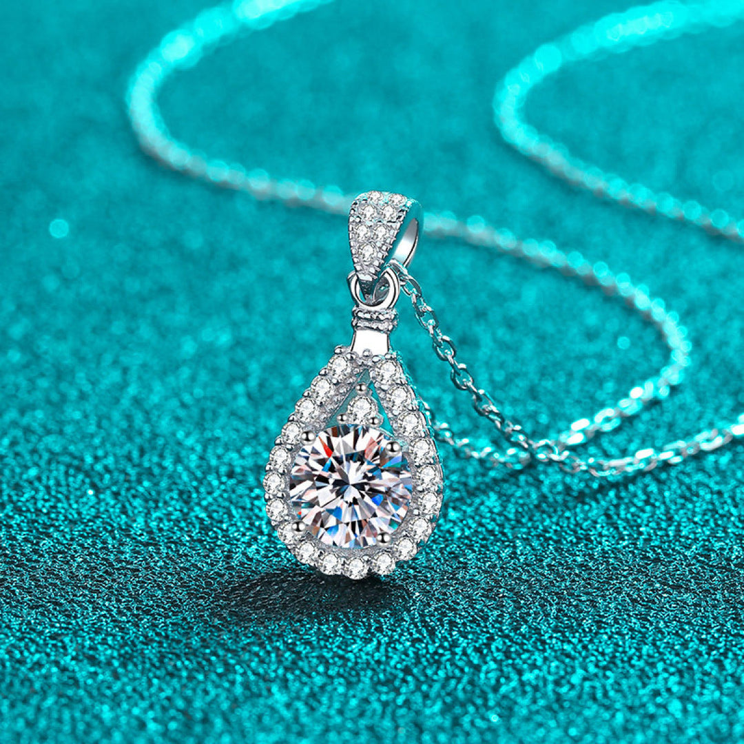 925 Sterling Silver Moissanite Drop-Shaped Pendant  Necklace