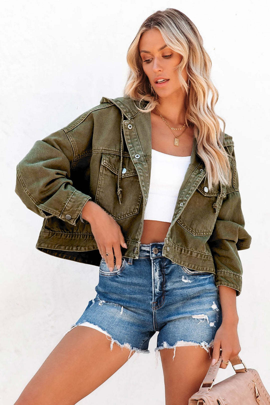 Hooded Cropped Denim Jacket