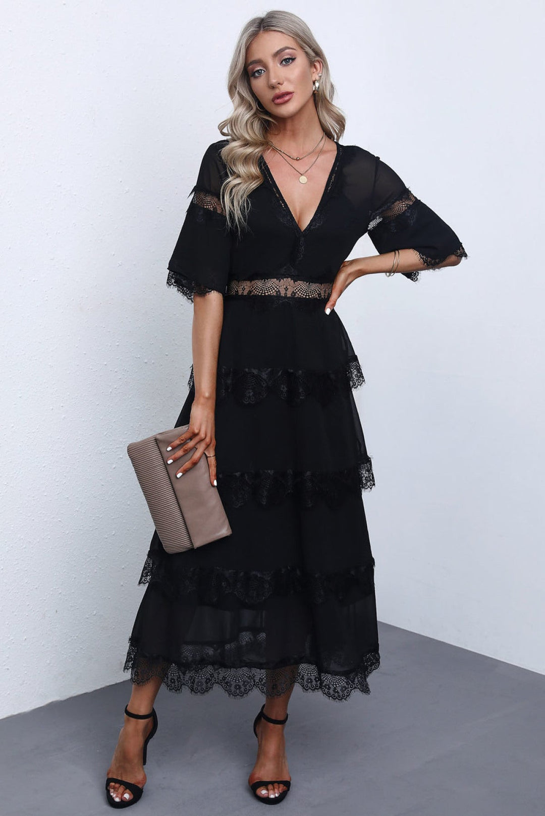 Swiss Dot Layered Dress - Long Dress