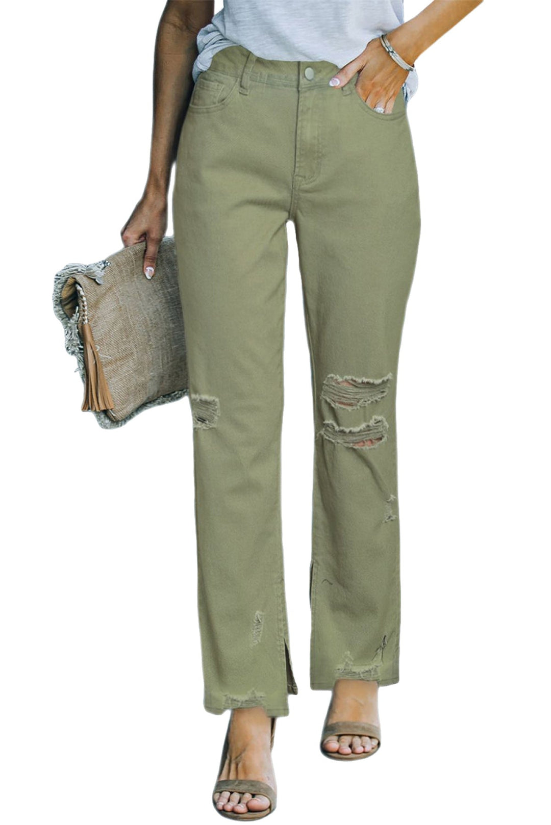 Distressed Raw Hem Straight Leg Jeans