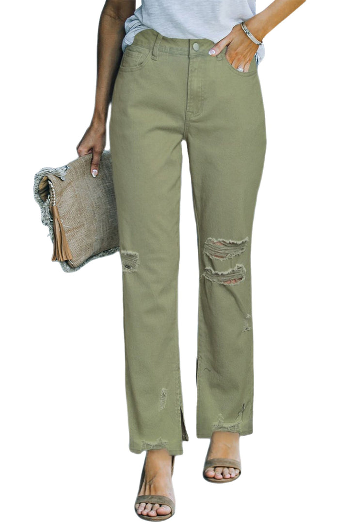Distressed Raw Hem Straight Leg Jeans