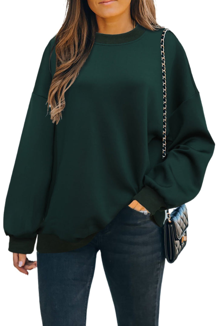 Solid Drop-Shoulder Pullover Sweatshirt