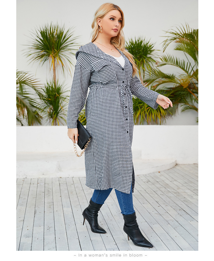 Plus Size Plaid Belted Hooded Shirt Dress