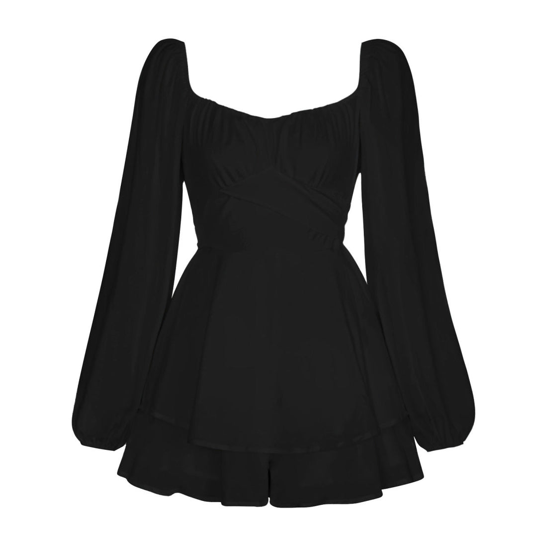 Balloon Sleeve Back Tie Tiered Romper