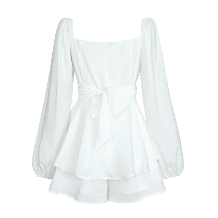 Balloon Sleeve Back Tie Tiered Romper