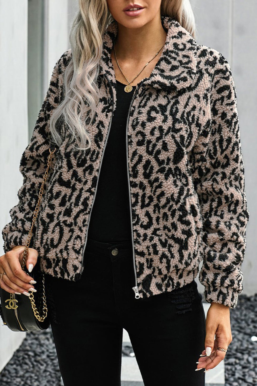 Leopard Print Sherpa Jacket Coat
