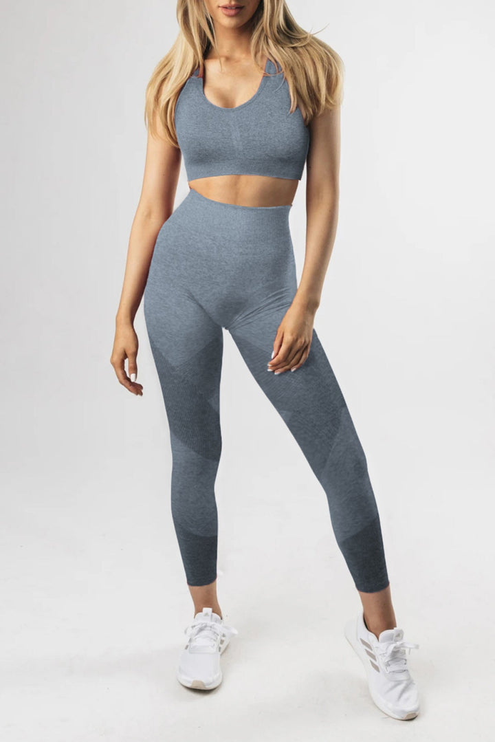 Blue Criss Cross Bra And High Waist Leggings - Sports Wear
