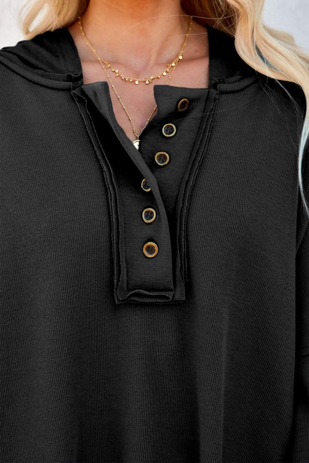 Sky Blue Solid Patchwork Trim Hoodie