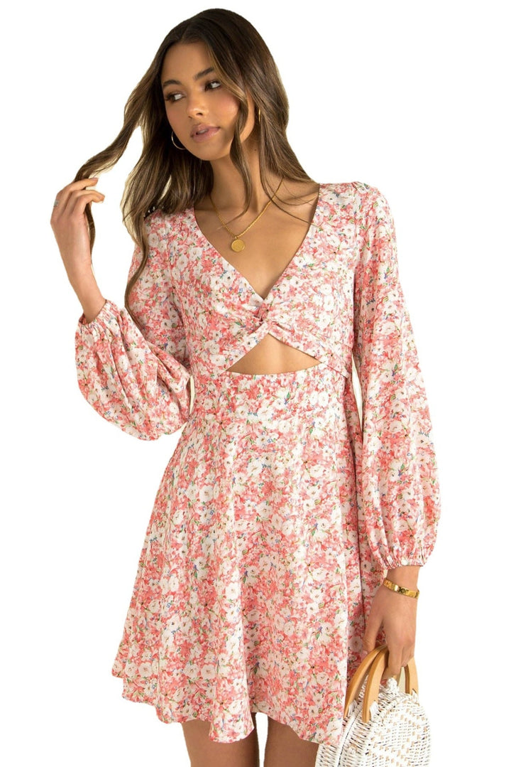 Cutout V-Neck Ditsy Floral Mini Dress