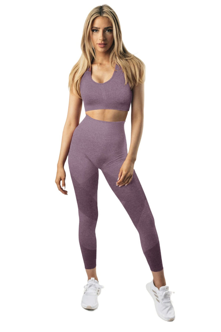 Purple Criss Cross Bra And High Waist Leggings - Sports Wear