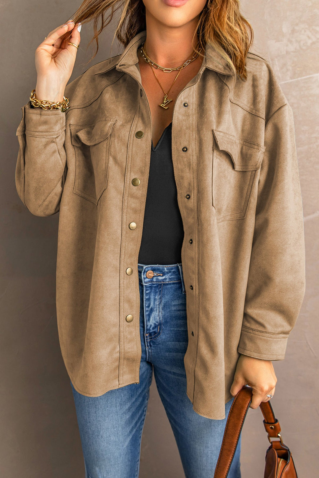 Khaki Snap Suede Jacket