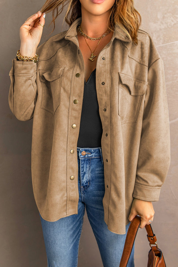 Khaki Snap Suede Jacket