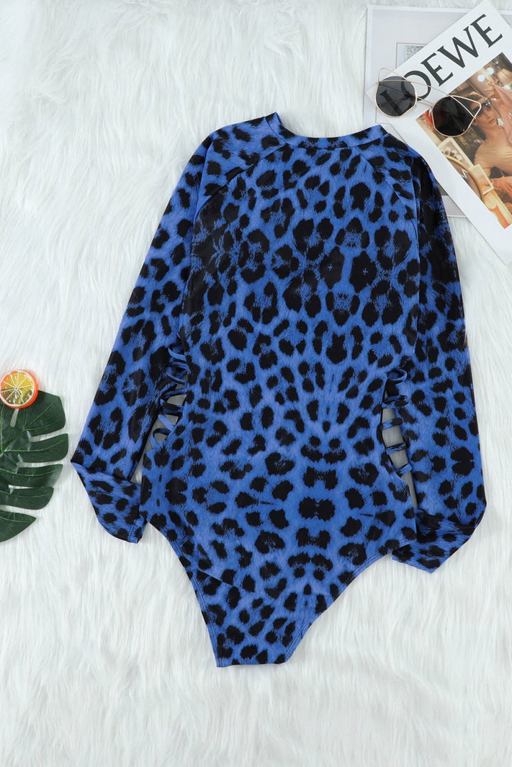 Leopard Print Zipper Cut-Out Swimsuit