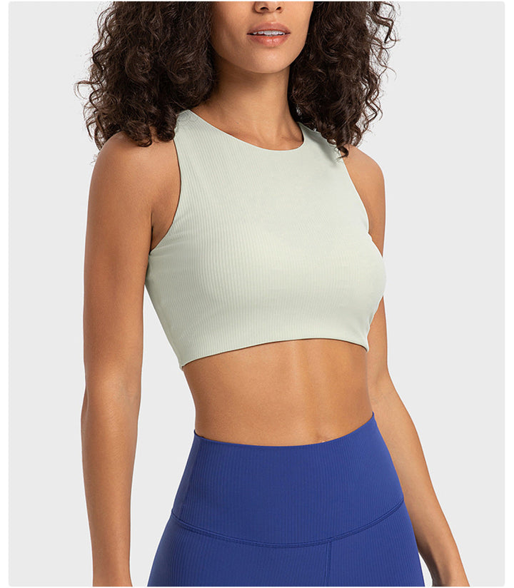 Ribbed Round Neck Wireless Sports Bras