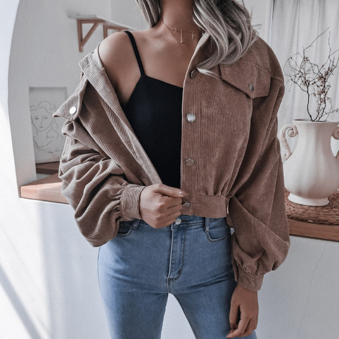 Casual Balloon Long-Sleeved Corduroy Jacket