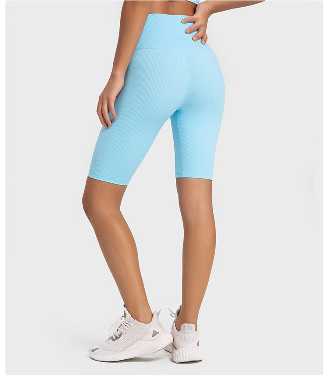 Solid Ribbed High Waist Bike Shorts With Invisible Pocket