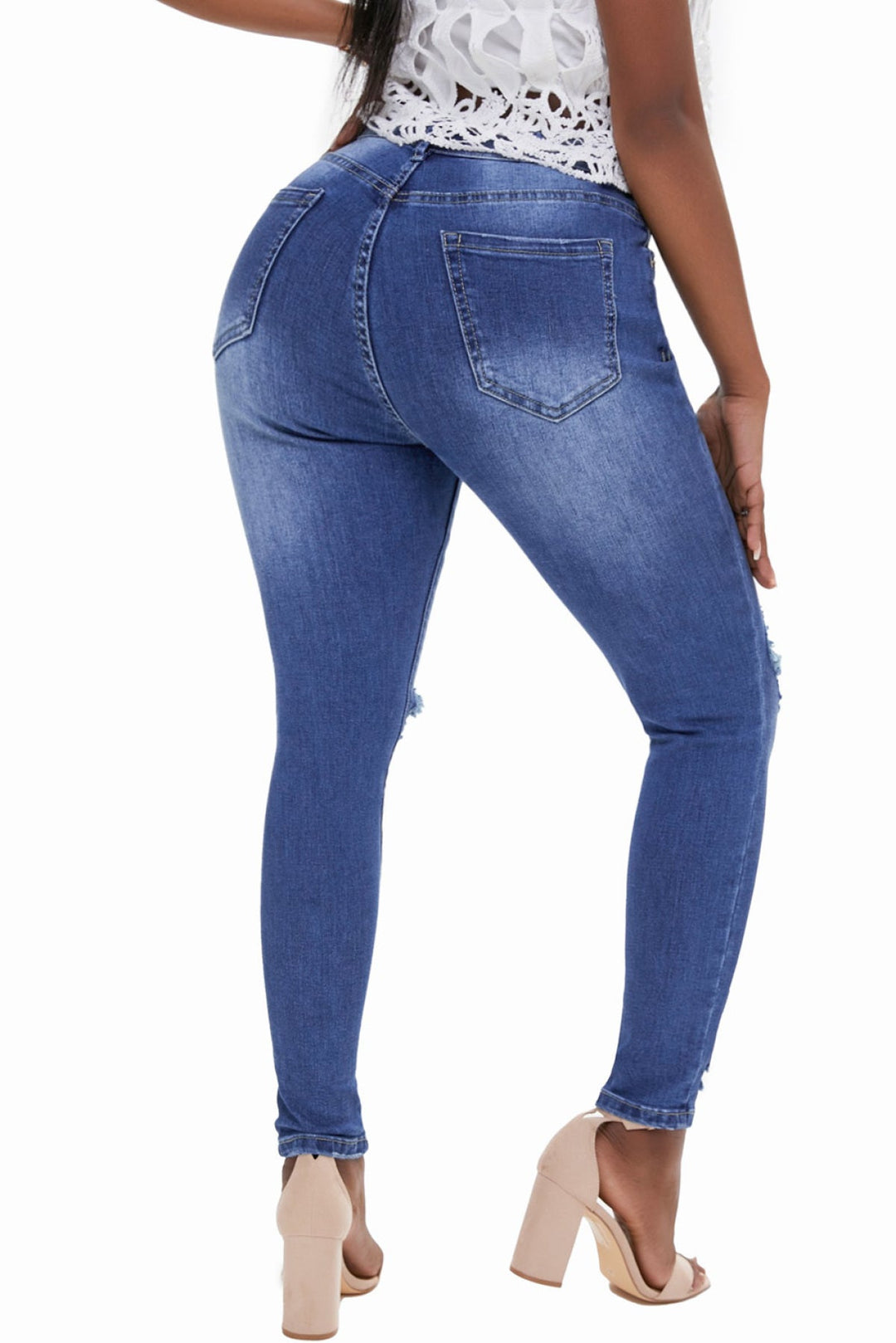Blue Ripped High Waist Skinny Jeans