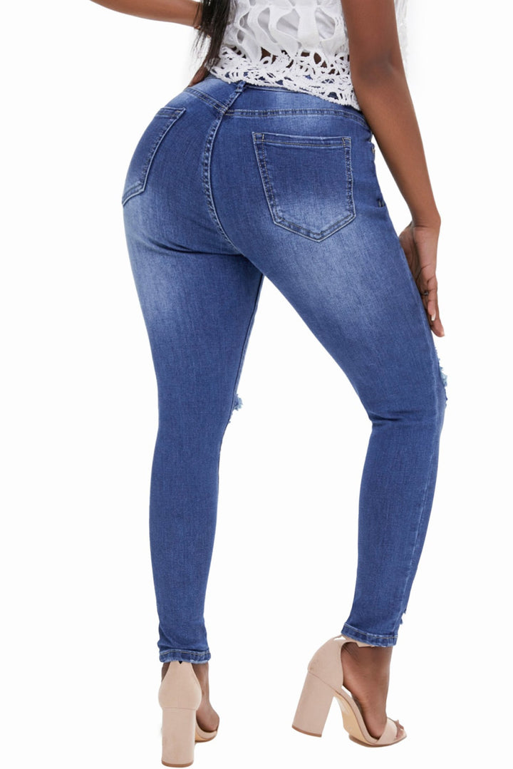 Blue Ripped High Waist Skinny Jeans