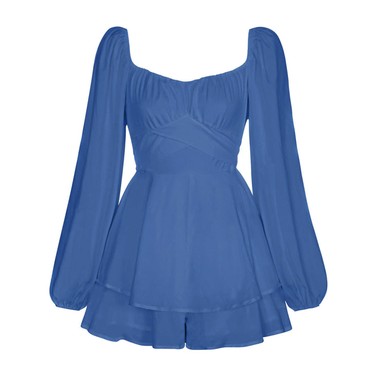 Balloon Sleeve Back Tie Tiered Romper