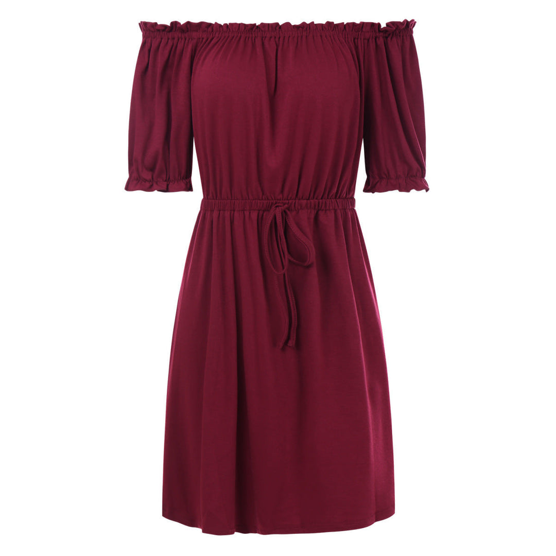Solid Off-the-Shoulder Elastic Waist Mini Dress