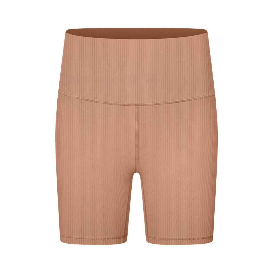 Solid Ribbed High Waist Bike Shorts With Side Pockets