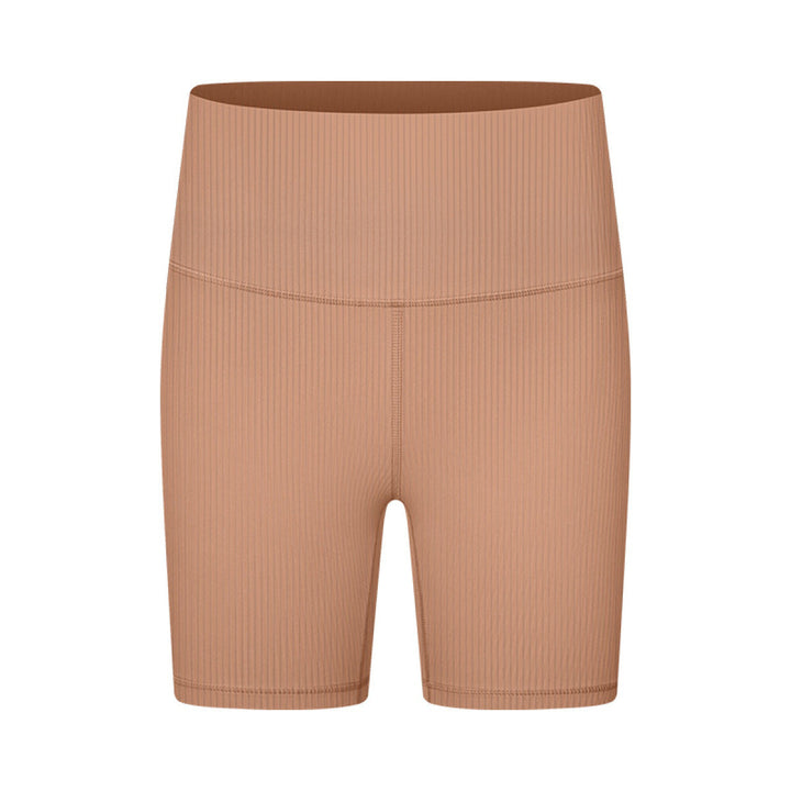 Solid Ribbed High Waist Bike Shorts With Side Pockets
