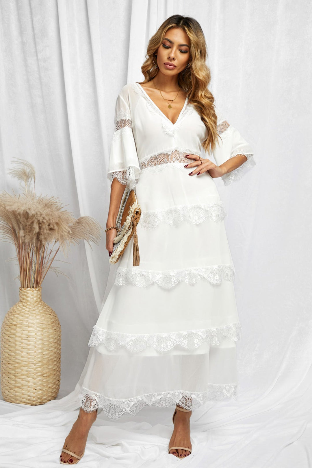Swiss Dot Layered Dress - Long Dress