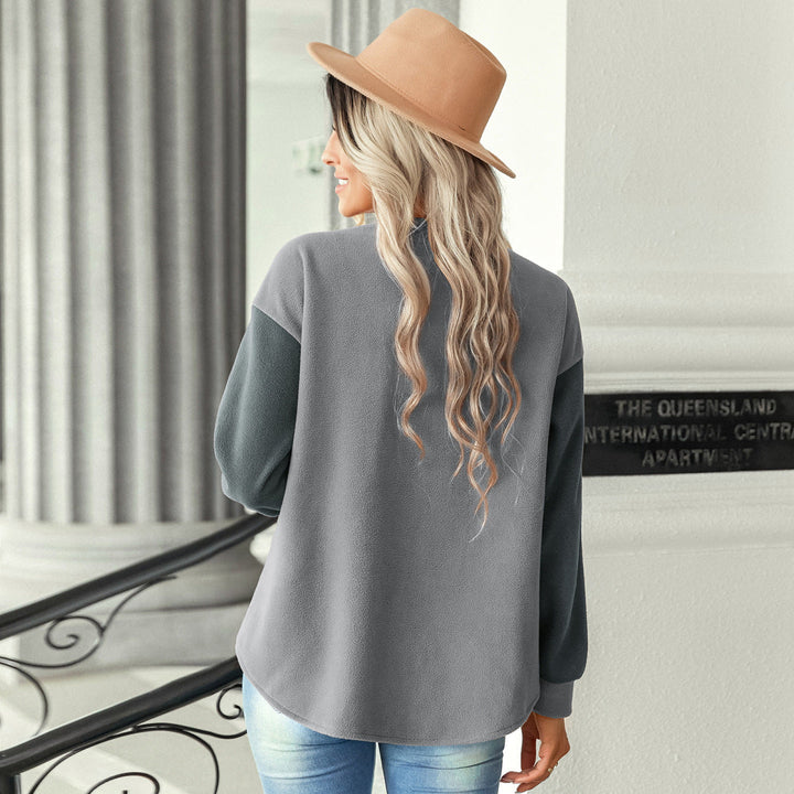 Shirt Collared Long Sleeve Single-Breasted Colorblock Jackets With Pockets