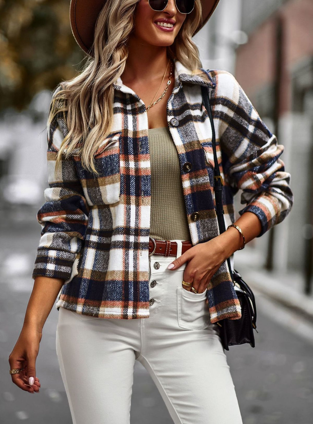 Long Sleeve Plaid Jacket