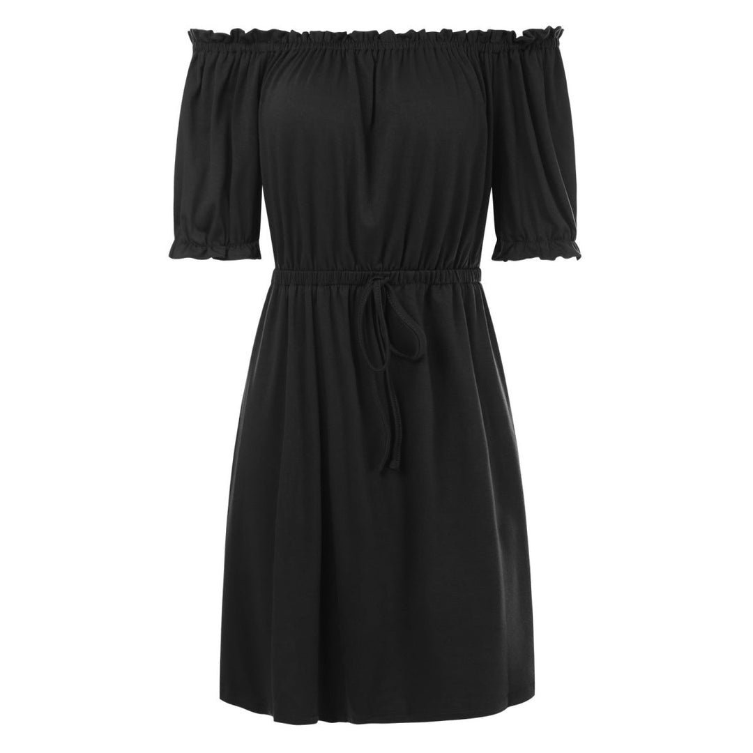 Solid Off-the-Shoulder Elastic Waist Mini Dress