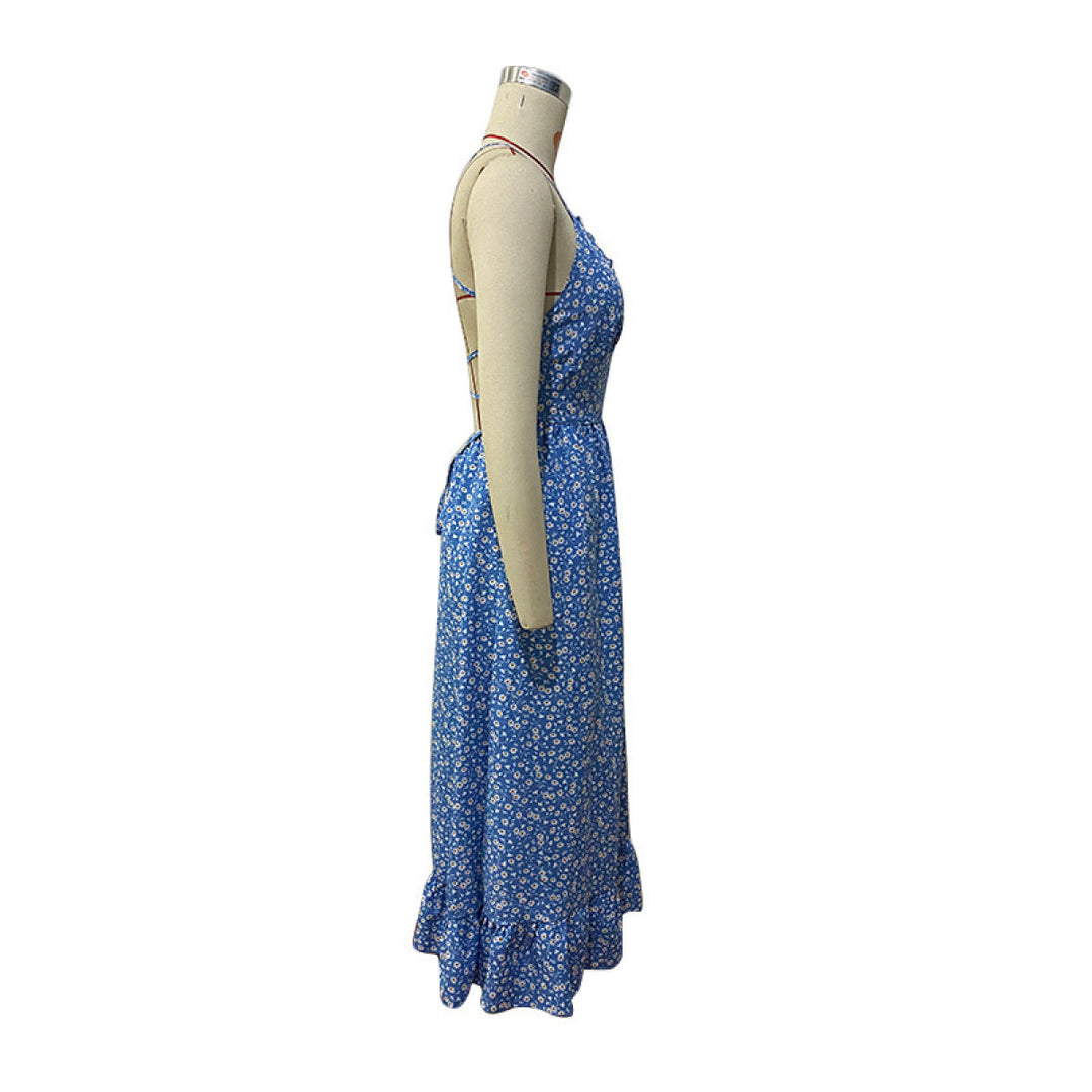 Ditsy Floral Back Lace-Up Swing Dress