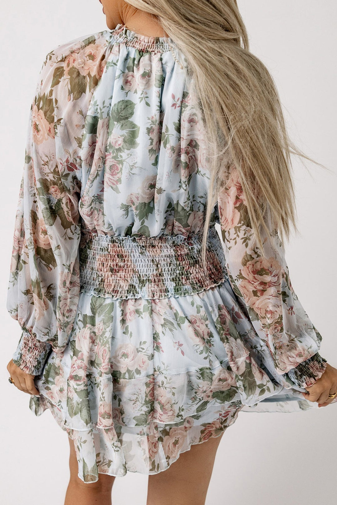 Ruffled Shirred Mini Dress