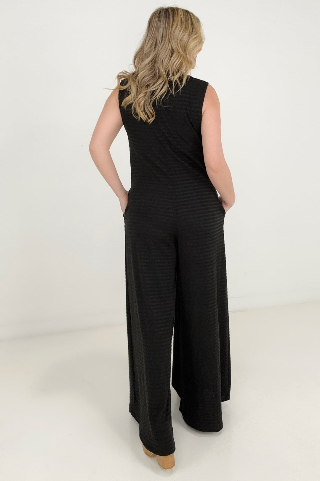 Jade By Jane Button Up Textured Wide Leg Jumpsuit