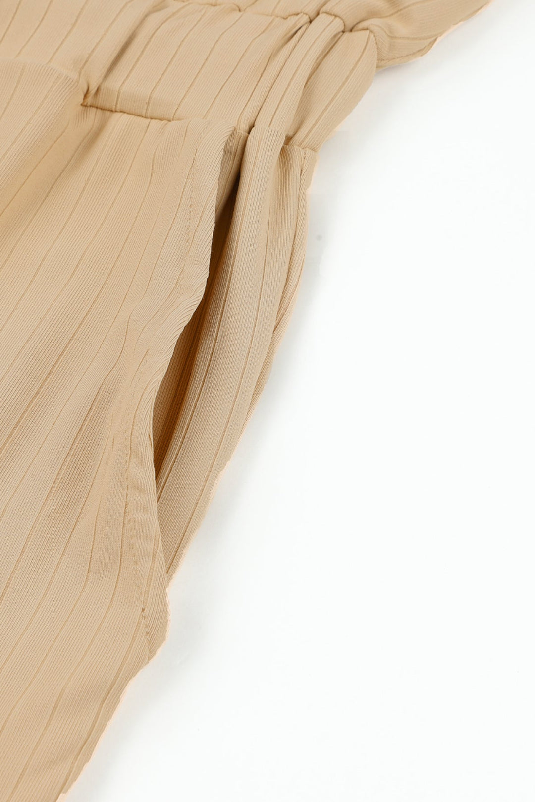 Apricot Ribbed Drawstring Sleeveless Jumpsuit