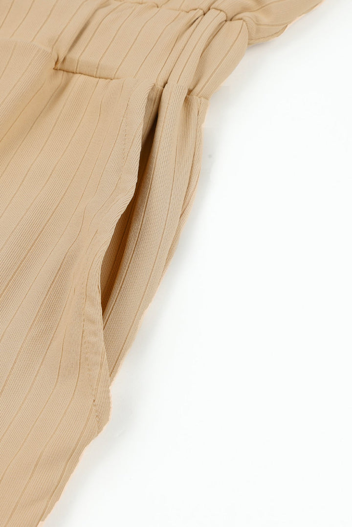 Apricot Ribbed Drawstring Sleeveless Jumpsuit