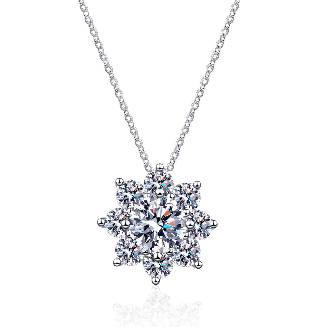 925 Sterling Silver Sun Flower Moissanite Necklace