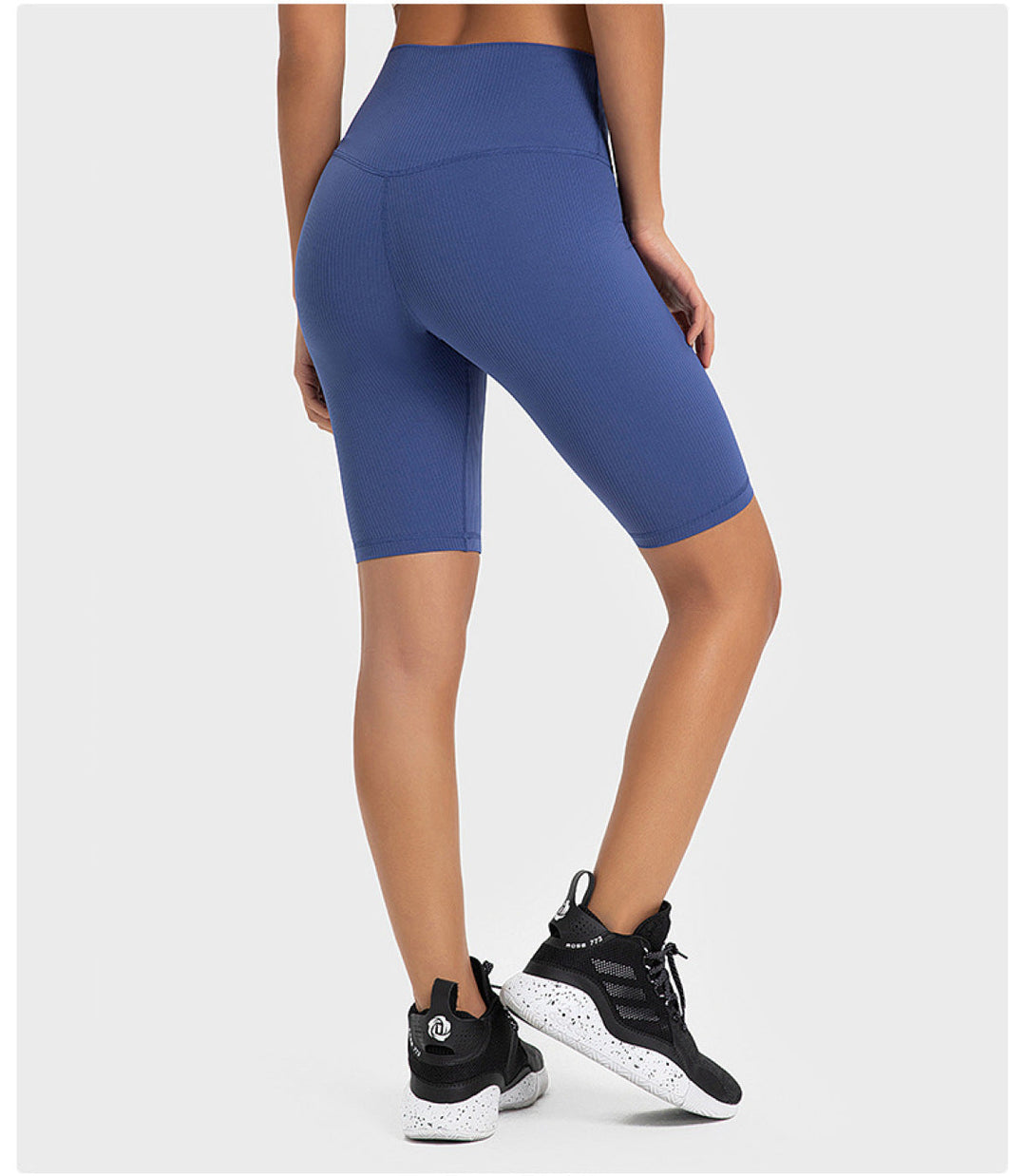 Solid Ribbed High Waist Bike Shorts With Invisible Pocket