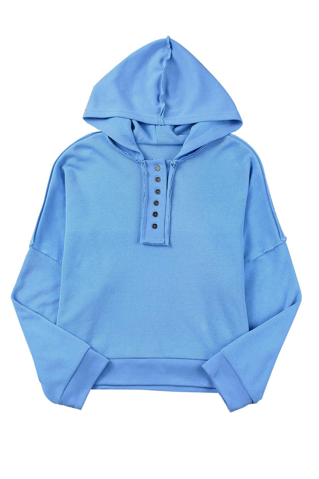 Sky Blue Solid Patchwork Trim Hoodie
