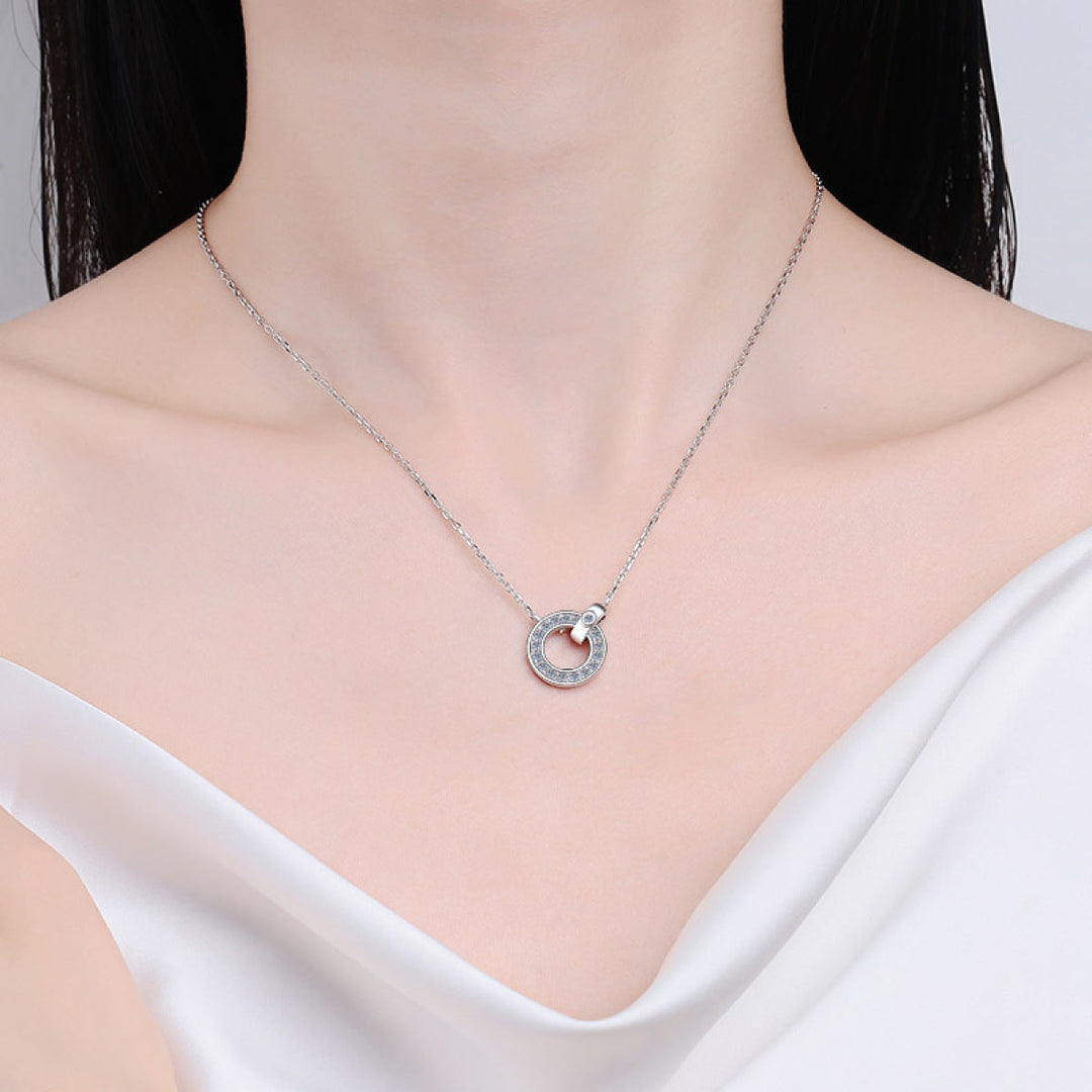 S925 Sterling Silver Moissanite Circle Pendant Necklace