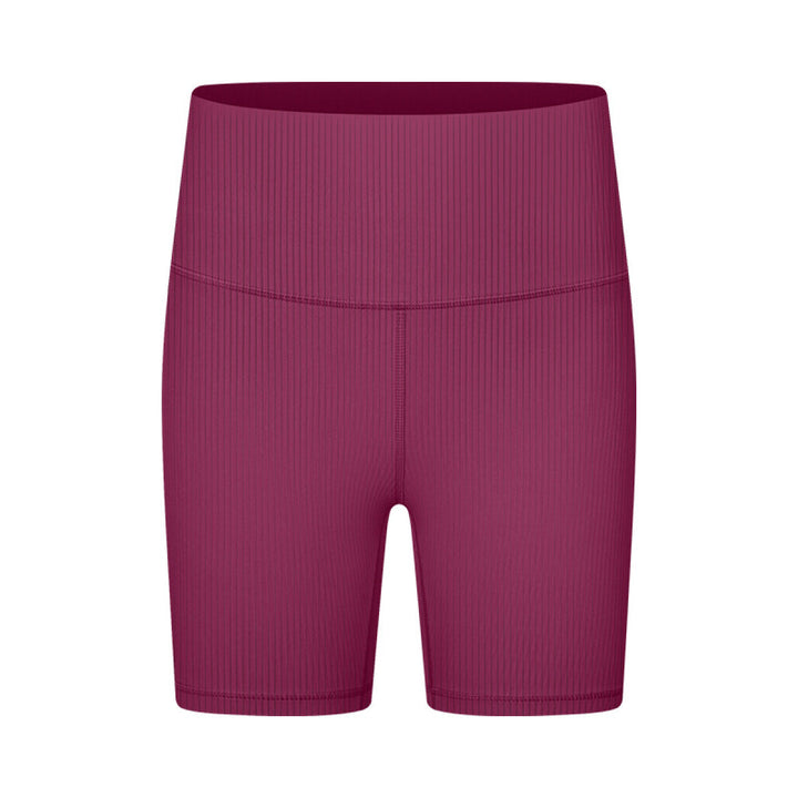 Solid Ribbed High Waist Bike Shorts With Side Pockets