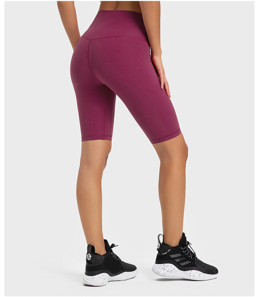 Solid Ribbed High Waist Bike Shorts With Invisible Pocket
