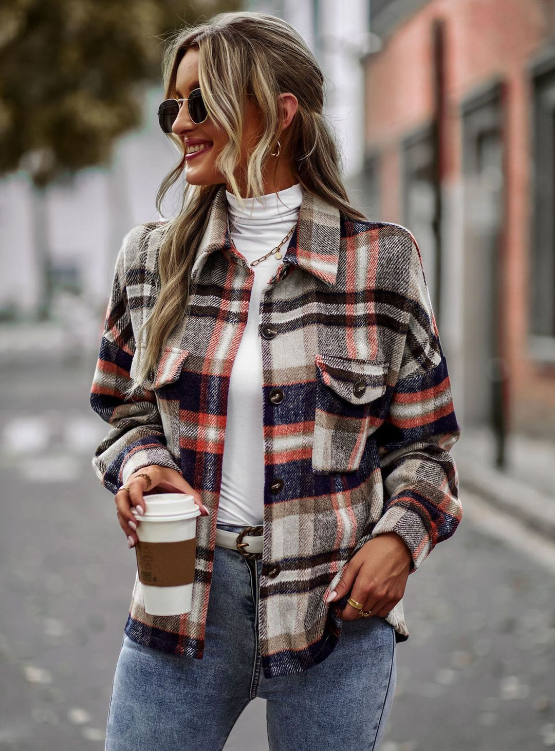 Long Sleeve Plaid Jacket