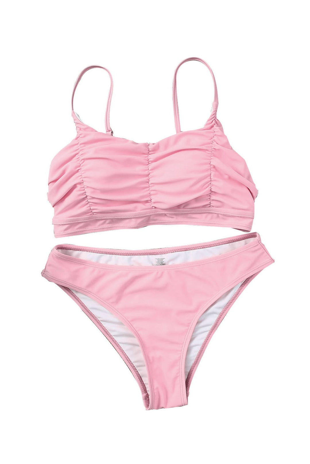 2Pcs Ruched Bikini Solid Swimsuit