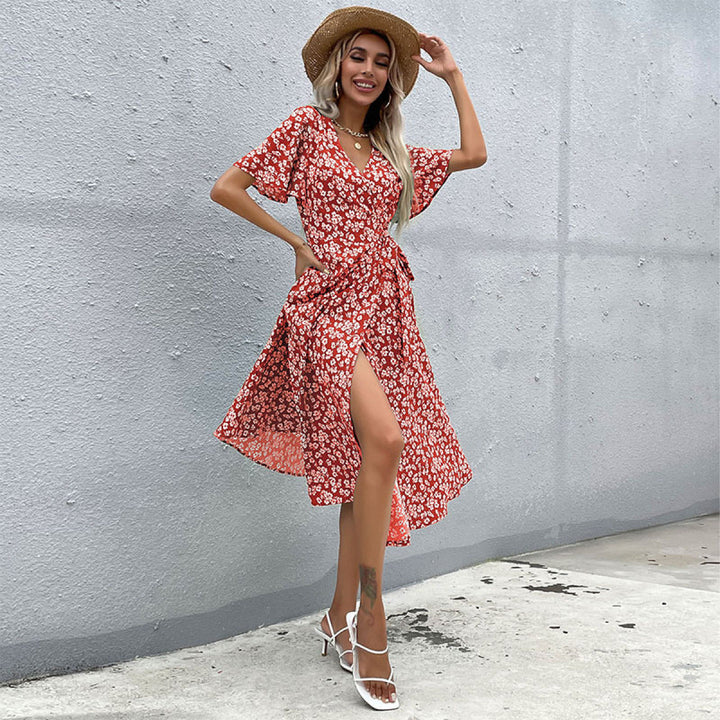 Ditsy Floral Surplice Tie Waist Dress