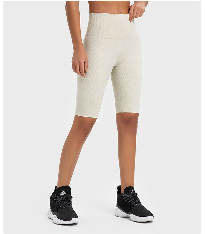 Solid Ribbed High Waist Bike Shorts With Invisible Pocket