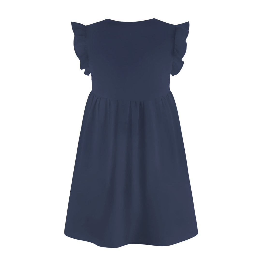 V-neck Solid Color Ruffle Sleeve A-line Mini Dress